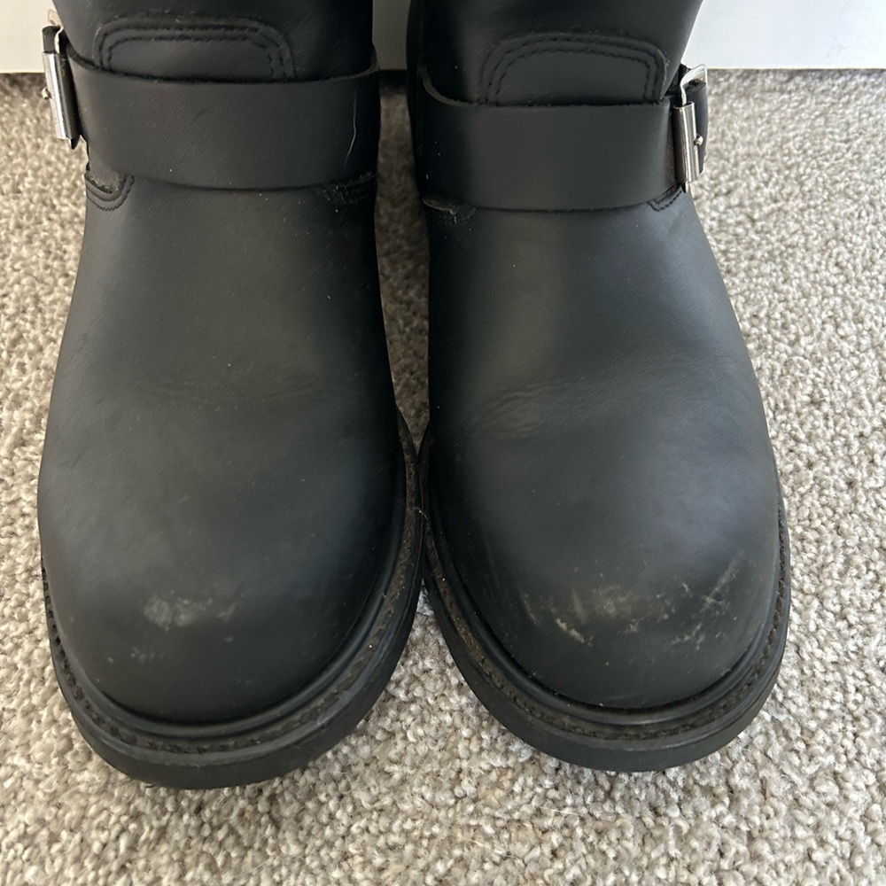 Men's Black Leather Buckle Engineer Boots - Picture 2 of 5